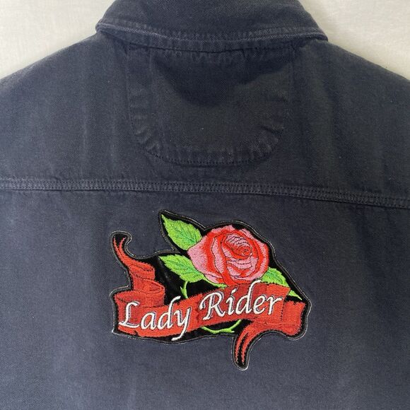 BIKER DESIGN LADIES ONLY Vest Denim Cropped Top Tie Front Sleeveless XL Black - Picture 7 of 10